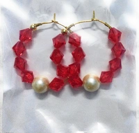 NIBRAS Red Tyre-Cut Crystal Pearl Hoop Earrings - B09JM7B24J, 7 gm, 4.5cm x 4.5cm x 1cm